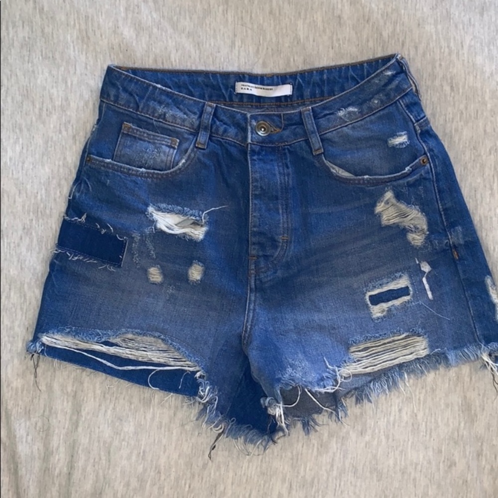 Zara Medium Blue Distressed Denim Cutoff Shorts
